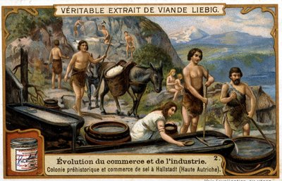 Comercio de sal en Alta Austria en tiempos prehistóricos en Hallstadt - cromolitografía Liébig de French School