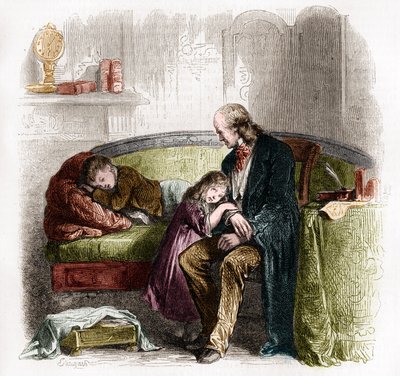 Samuel Hahnemann (1755 - 1843), descubriendo la homeopatía. grabado después del dibujo de Pauquet. de French School