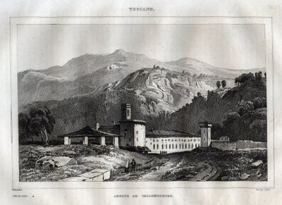 Santa Maria di Vallombrosa abadía benedictina ubicada en el municipio de Reggello, en Toscana - Abadía de Vallombrosa - Grabado de “Italia Pintoresca” - Pintura Histórica y Descriptiva de Italia” de M. de Norvins, Ch. Nodier 1834-1836. de French School