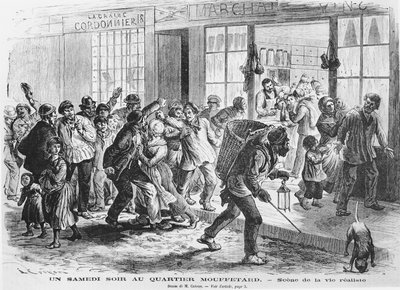 Sábado por la noche en el barrio de Mouffetard, c. 1860 de French School