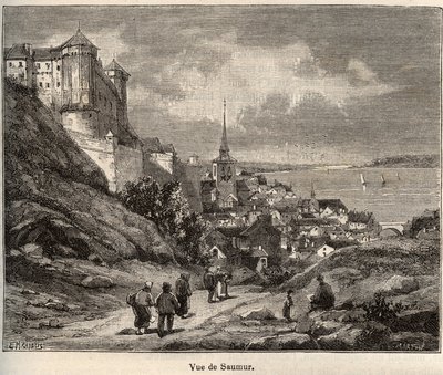 Saumur, departamento de Maine-et-Loire, en la región Pays de la Loire - grabado en "France illustree: geografía, historia, administración estadística" por V.-A. Malt-Brown. 1884 de French School