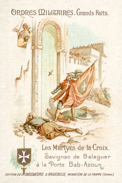 Savignac de Balaguer, abanderado de los Caballeros de Malta, ante la Puerta de Bab-Azoun, Argel de French School
