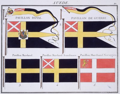 Banderas escandinavas, de un libro francés de banderas, c.1819 de French School
