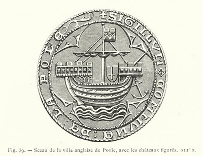 Sello de la ciudad inglesa de Poole, con los castillos figurados, siglo XIII de French School