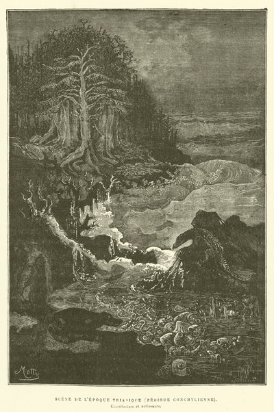 Escena de la época triásica (período conquilífero) de French School