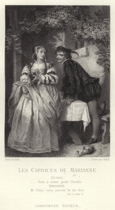 Escena de Les Caprices de Marianne, una obra de Alfred de Musset de French School