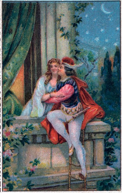 Escena de "Romeo y Julieta" de Shakespeare, Acto 3, escena 5 : los amantes en el balcón. de French School
