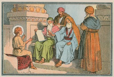 Escena de la vida de Jesús (grabado coloreado) de French School