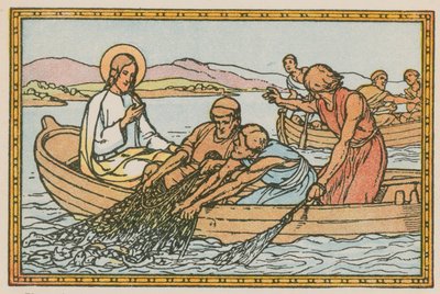 Escena de la vida de Jesús (grabado coloreado) de French School