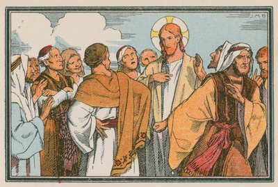 Escena de la vida de Jesús (grabado coloreado) de French School