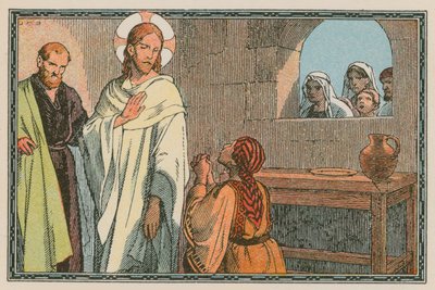 Escena de la vida de Jesús (grabado coloreado) de French School