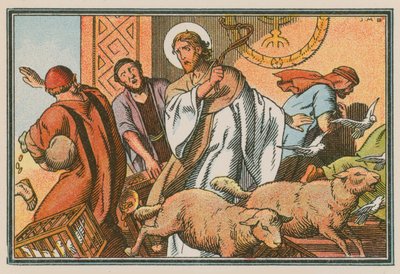 Escena de la vida de Jesús (grabado coloreado) de French School