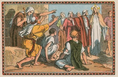 Escena de la vida de Jesús (grabado coloreado) de French School