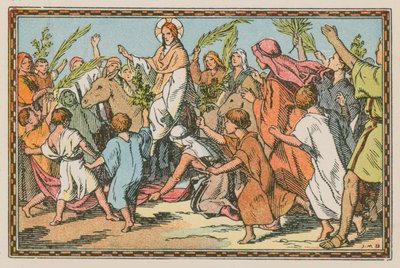 Escena de la vida de Jesús (grabado coloreado) de French School