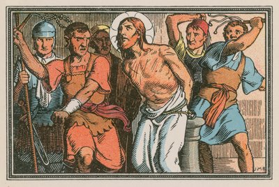 Escena de la vida de Jesús (grabado coloreado) de French School