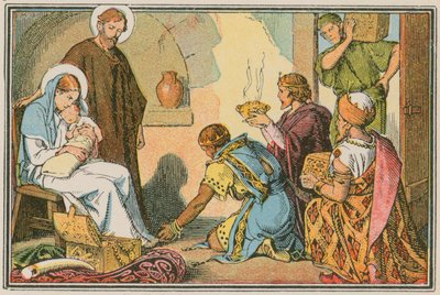 Escena de la vida de Jesús (grabado coloreado) de French School