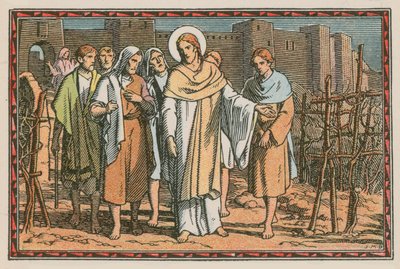 Escena de la vida de Jesús (grabado coloreado) de French School