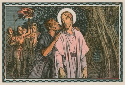Escena de la vida de Jesús (grabado coloreado) de French School