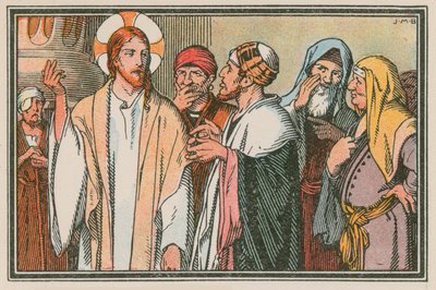 Escena de la vida de Jesús (grabado coloreado) de French School