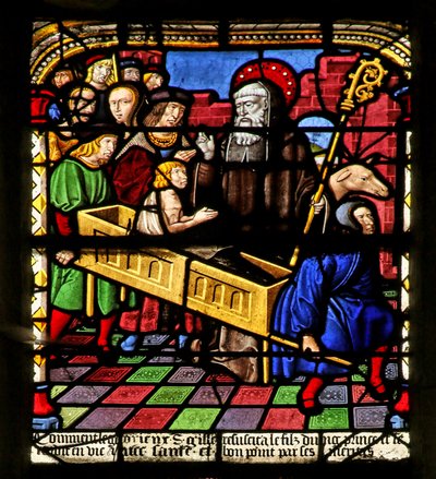 Escena de la vida de San Gil: resucita al hijo de Clotario de French School