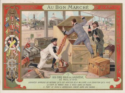 Escena de la novela Les Cinq Sous de Lavarede, de Paul Ivoi (chromolitho) de French School