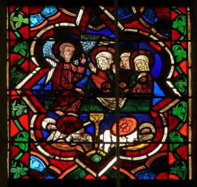 Escena en la ventana E que representa a las tres Marías en la tumba de la Resurrección de French School
