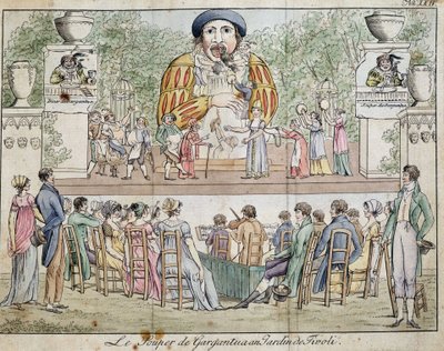 Escena de la cena de Gargantúa con público, atracción del jardín de Tivoli, c. 1805 de French School