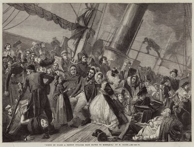 Escena a bordo de un vapor francés de Havre a Honfleur (grabado) de French School