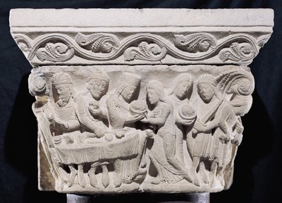 Escenas de la muerte de San Juan Bautista, relieve de un capitel de French School
