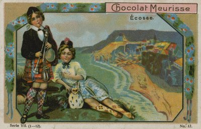Escocia, tarjeta comercial para Chocolat Meurisse de French School