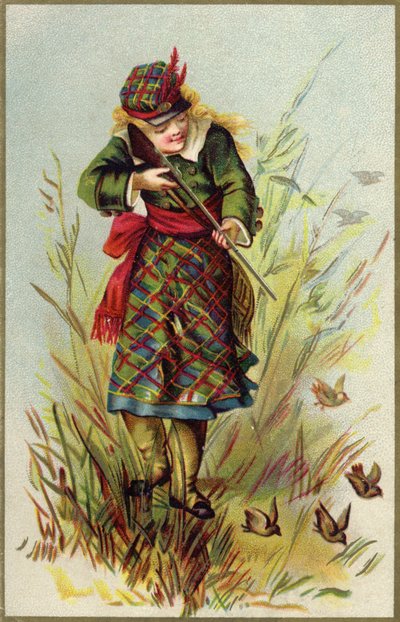 Niña escocesa disparando a pájaros de French School