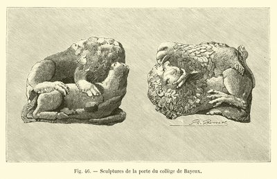 Esculturas en la puerta del colegio de Bayeux (grabado) de French School