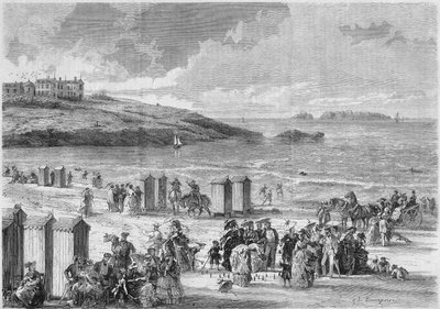 Baño de mar: últimos bañistas en la playa de Dinard, Ile et Vilaine (35) de French School