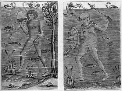 Soldado de mar: el buzo y el hombre de armas. Grabados de figuras de madera del siglo XVI. En 