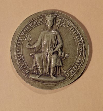 Sello de Luis IX sosteniendo un cetro y una flor de lis, c.1252 de French School