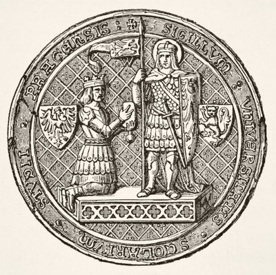 Sello de la Universidad de Praga, extraído de Science and Literature in The Middle Ages de Paul Lacroix pub. Londres 1878 de French School