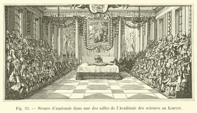 Sesión de anatomía en una de las salas de la Academia de Ciencias en el Louvre de French School