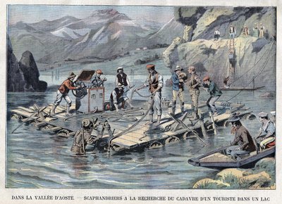 Búsqueda por un escafandrista del cuerpo de un turista ahogado en un lago en el Valle de Aosta de French School