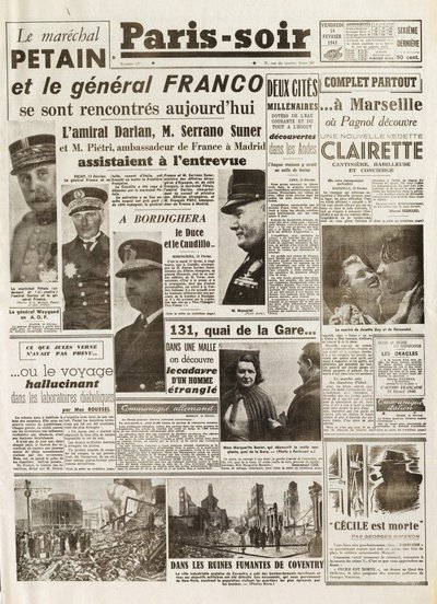 Segunda Guerra Mundial (1939-1945) - Segunda Guerra Mundial (SGM o WW2): PARIS SOURCE [No. 237] del 14/02/1941 - Reunión entre EL MARECHAL PETAIN y EL GENERAL FRANCO de French School