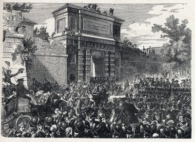 Segunda coalición: la Batalla de Hohenlinden (cerca de Múnich, Alemania) el 12 de Frimaire año IX (3 de diciembre de 1800) entre las tropas francesas del General Jean Victor Moreau y las fuerzas austriacas y bávaras comandadas por el Archiduque Juan Bautis de French School