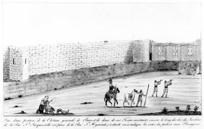 Sección de la muralla de la ciudad del margen derecho de París construida entre 1190 y 1209 por orden de Felipe II Augusto, finales del siglo XVIII de French School