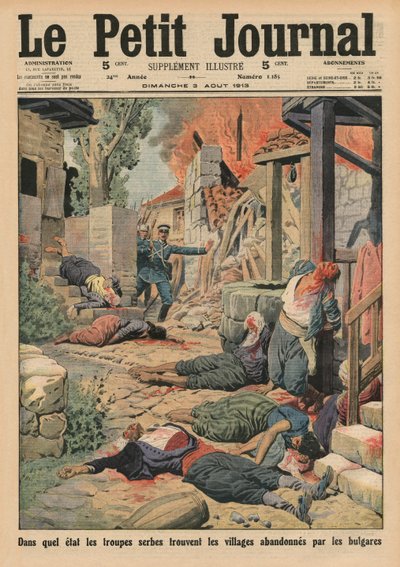 Tropas serbias llegando a los pueblos abandonados por los búlgaros, ilustración de portada de 
