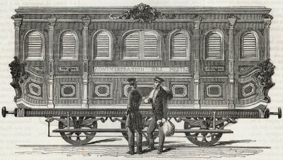 Servicio de Correos - vista exterior de la oficina ambulante - Grabado en "Tableau-de-Paris" de Edmond Texier 1852 de French School
