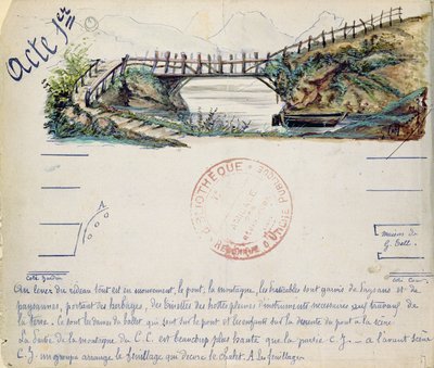 Diseño de escenario para el Acto I de la ópera Guillermo Tell de Gioacchino Rossini, representada el 3 de agosto de 1829 en la Ópera de París de French School