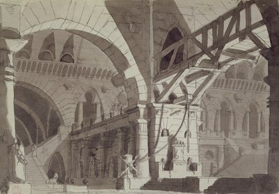 Diseño de escenografía al estilo de los dibujos de prisión de Piranesi, c.1800 de French School