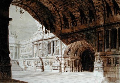 Diseño de escenario inspirado en la antigüedad, c.1800 de French School