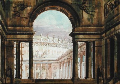 Diseño de escenario inspirado en la antigüedad, c.1800 de French School