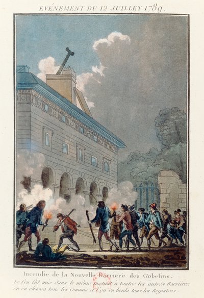 Incendio en el Muro de los Fermiers Generaux en París el 12 de julio de 1789 de French School
