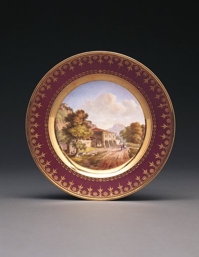 Plato topográfico de fondo púrpura de Sèvres de French School