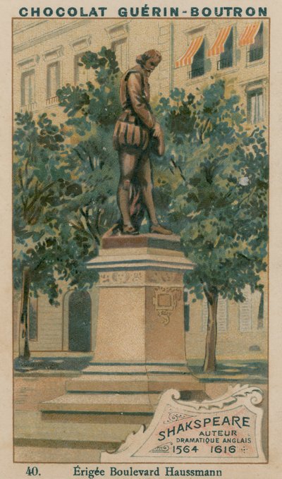 Shakespeare, Autor, Dramaturgo Inglés, 1564-1616, Erigida en Boulevard Haussmann de French School